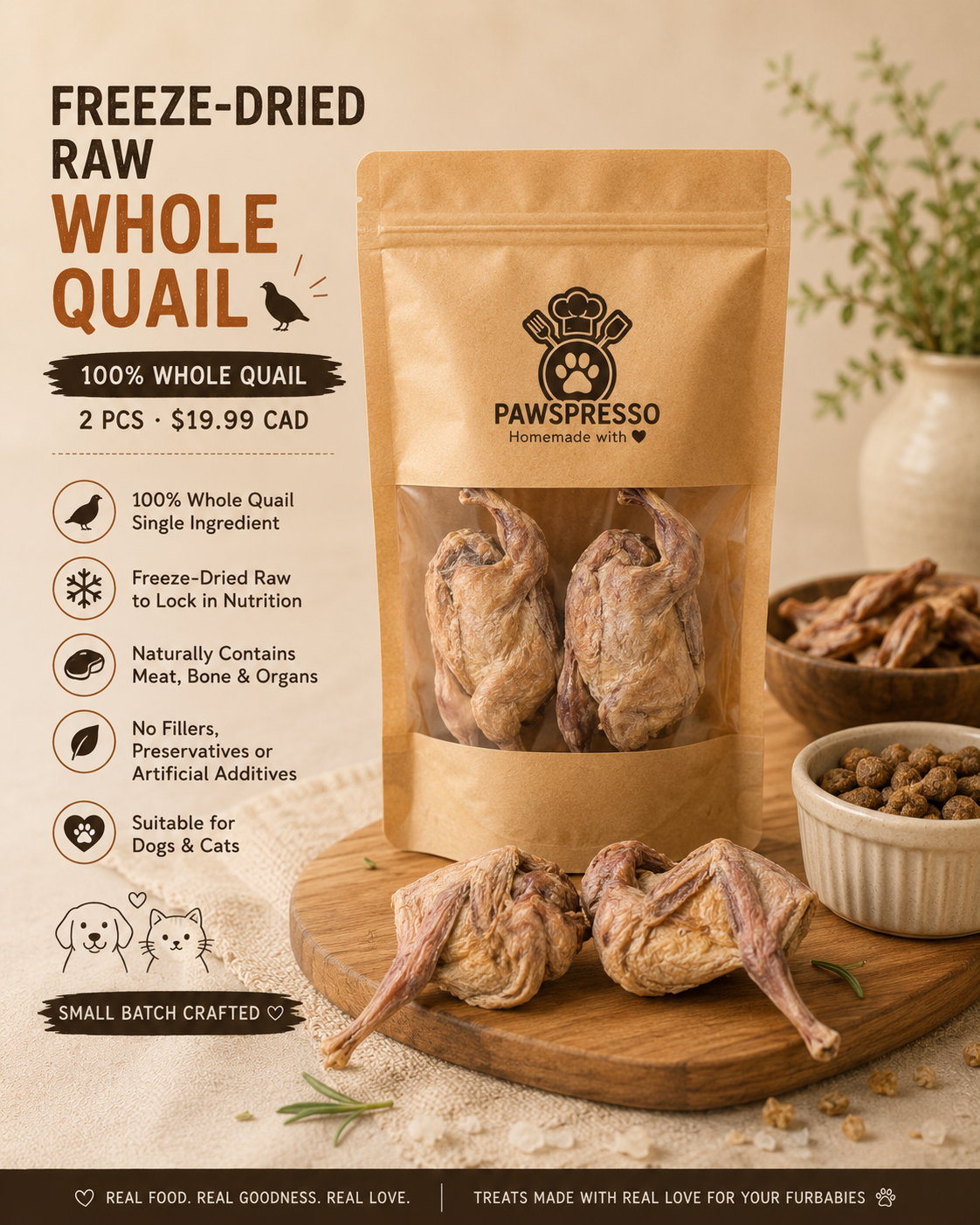Freeze-dried Raw Whole Quail
